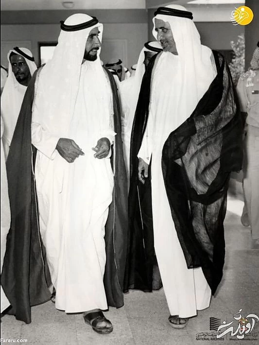 شیخ زاید بن سلطان آل نهیان و شیخ رشید بن سید آل مکتوم در ابوظبی